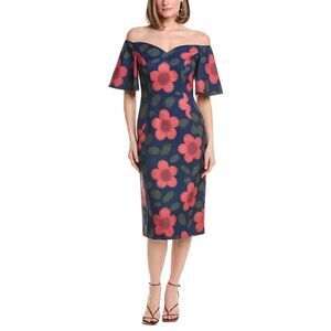 Rene Ruiz Womens Off-The-Shoulder Puff Sleeve Midi Dress, Black